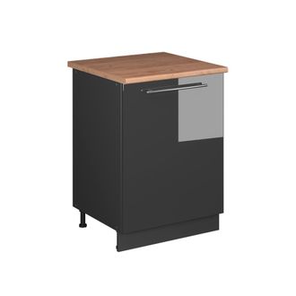 Vicco Mueble Bajo De Cocina Fame-line, Antracita Alto Brillo/antracita, 60 Cm 1 Puerta Con Encimera, Vicco