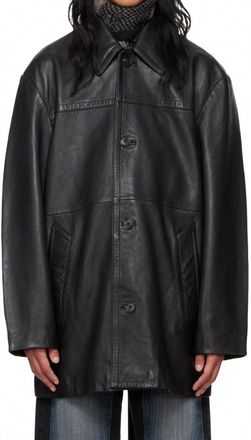 Hope Delusion Lamb Leather Button Down Jacket In Black