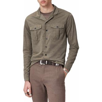 John Varvatos Sintra Summer Military Button-Up Shirt in Shadow Grey at Nordstrom, Size Xx-Large