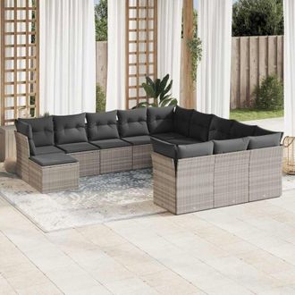vidaXL Set De Sof&aacute;s De Jard&iacute;n 12 Pzas Y Cojines Rat&aacute;n Sint&eacute;tico Gris