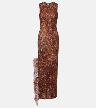 ワンピース LOEWE MORNING GLORY PRINT COTTON AND SILK MULTICOLOR DRESS Loewe Women Morning Glory Print Cotton And Silk Multicolor Dress