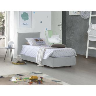 Talamo Italia Letto singolo Marina, Letto contenitore con rivestimento in tessuto, 100% Made in Italy, Apertura laterale, adatto per materasso Cm 80x190, Bianco