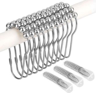 No Brand 36 Ganchos Para Cortina De Ducha, De Acero Inoxidable Plateado Con Sistema Deslizante Para Barra De Ducha O Barra De Ropa (77 X 40 Mm)