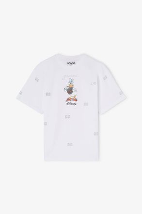 Ganni White Daisy Duck Printed T-shirt - Size XXS Organic Cotton