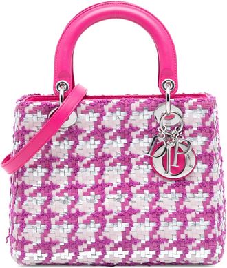 Dior 2013 Medium Lambskin And Tweed Lady Dior satchel - Pink