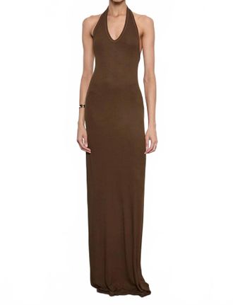 Enza Costa Silk Rib Halter Maxi Dress In Chocolate
