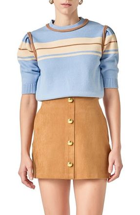 English Factory Stripe Puff Sleeve Sweater in Powder Blue Multi at Nordstrom, Size X-Small