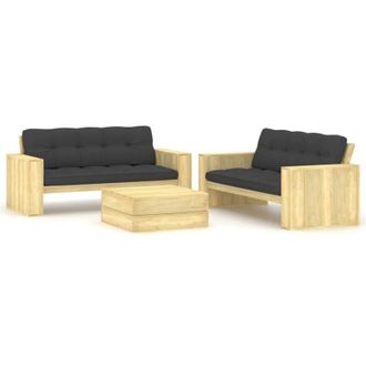 vidaXL Set De Sof&aacute;s Jard&iacute;n 3 Piezas Con Cojines Madera Pino Impregnada Vidaxl