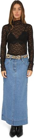Belle & Bloom Edge Line Denim Maxi Skirt with Side Buttons in Dark Blue at Nordstrom, Size X-Small