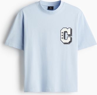 H&M Bedrucktes T-Shirt in Regular Fit - Hellblau