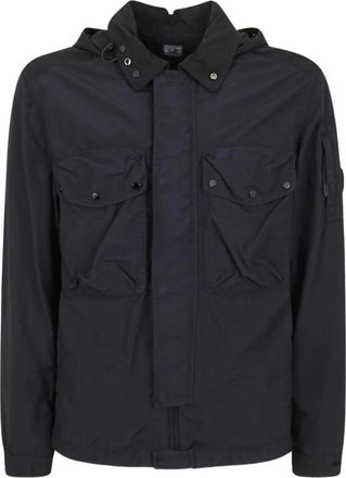C.P. Company Light Jackets, male, Black, Size: M Flatt Nylon Goggle Overshirt