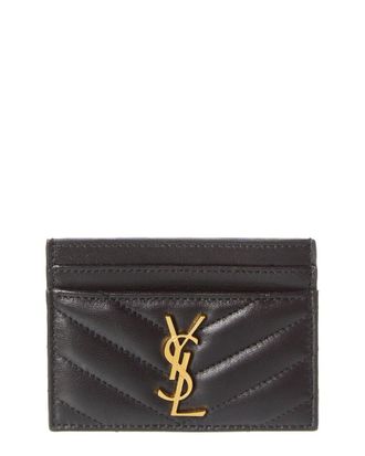 Saint Laurent Monogram Matelasse Lambskin Leather Card Holder