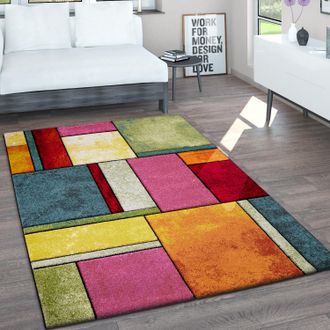 Paco Home Paco Home - Alfombra Sal&oacute;n Pelo Corto Vintage Perfil Contorneado A Mano Efecto 3d Jaspeado 120x170 Cm, Multicolor
