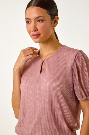 Roman Shimmer Plisse Stretch Blouson Top