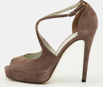 Dolce & Gabbana Size 38 Taupe Brown Suede Peep Toe Platform Sandals