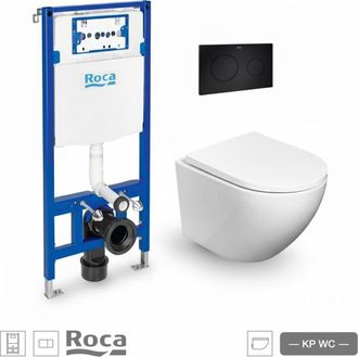 Roca Roca - Bastidor Duplo Pack Cisterna Empotrada Y Pulsador Pl10 Negro Con Inodoro Suspendido Round Smart 52cm Tor 3 Con Asiento Fino