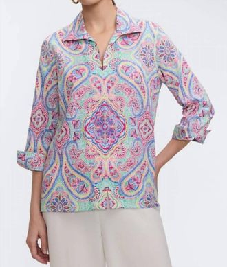 Foxcroft Agnes Linen 3/4 Sleeve Shirt In Paisley
