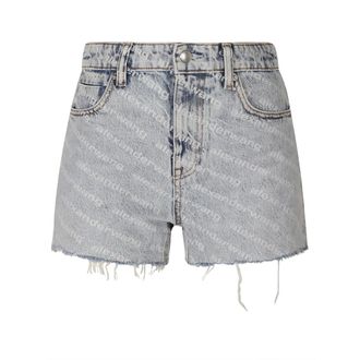Alexander Wang Korte Broeken, Dames, Blauw, W26, Denim, Bite Logo Denim Shorts