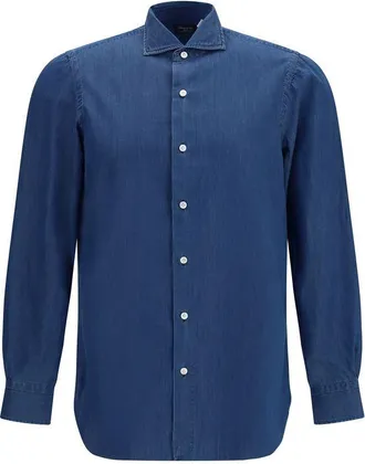 Finamore Blue Cotton Mens Shirt