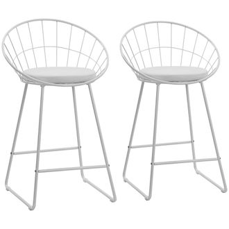 Happy Garden Pack de 2 taburetes de bar de 65cm en metal blanco y coj&iacute;n blanco