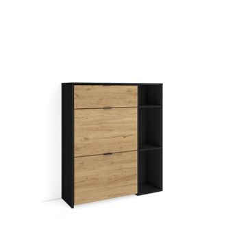 Skraut Home Zapatero efecto madera Negro y Roble 90x27x102cm