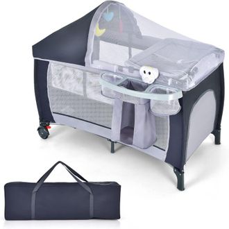 Costway Lettino da viaggio Culla per Bimbo con Zanzariera Pieghevole, Vari Colori Disponibili (Grigio)