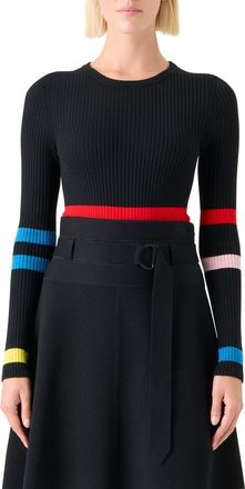 Akris Stripe Virgin Wool Rib Sweater in Black-Multicolor at Nordstrom, Size 16