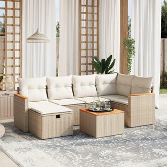 vidaXL Vidaxl - Set Sof&aacute;s De Jard&iacute;n 7 Piezas Y Cojines Rat&aacute;n Sint&eacute;tico Beige