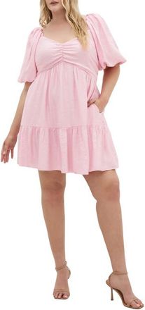 City Chic Mindy Puff Sleeve Dress in Heavenly Pink at Nordstrom, Size Xxxs