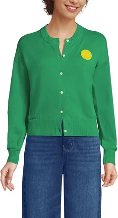 Lands End Cotton Embellished Cardigan Sweater in Tennis/vibrant Clover at Nordstrom, Size X-Large