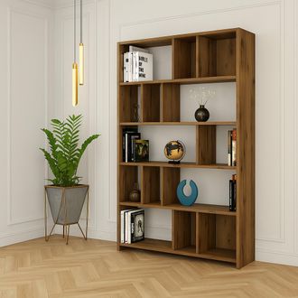 Dmora Librer&iacute;a Karl, Biblioteca 5 Estantes, Montaje En Pared, Estructura Color Nogal, 90x20x180h Cm Marr&oacute;n Nogal
