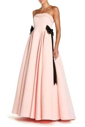 Mac Duggal Satin Strapless Ball Gown With Bow Details in Blush at Nordstrom, Size 12
