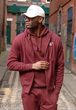 Siksilk Sudadera con capucha y cremallera completa esencial burdeos para hombre SikSilk XL