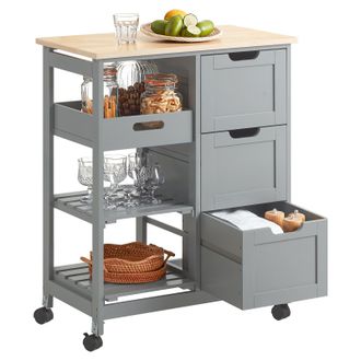 SoBuy Carro De Almacenamiento Mueble Auxiliar Cocina Carrito De Servir Con 3 Cajones 2 Estantes Y 1 Bandeja Extra&iacute;ble Gris Fkw79-hg Sobuy Es