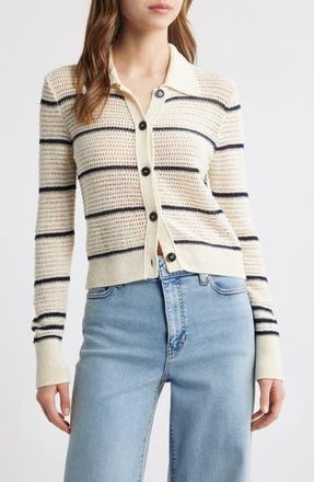 Frame Denim The Shrunken Stripe Cotton Blend Cardigan in Cream Multi at Nordstrom Rack, Size X-Large