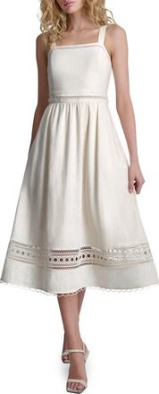 DKNY Eyelet Embroidery Linen Blend A-Line Dress in Coconut at Nordstrom, Size Xx-Small