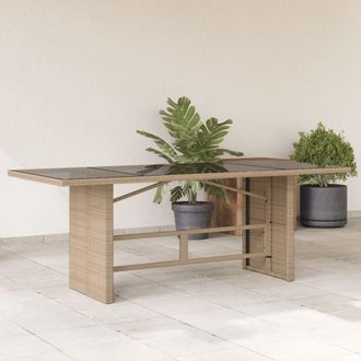 vidaXL Mesa De Jard&iacute;n Superficie De Vidrio Rat&aacute;n Pe Beige 190x80x75 Cm Vidaxl