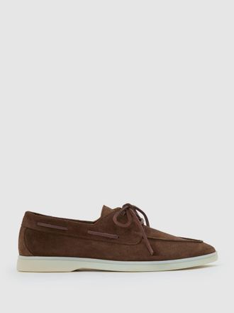 Reiss Brown Suede Lace-up Boat Shoes, 645