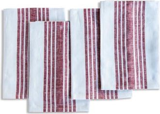 Solino Home Linen Dinner Napkins Set of 4, 20 x 20 Inch for Dining Table, Holiday and Everyday Table Decor - Farmhouse in Burgundy And White at