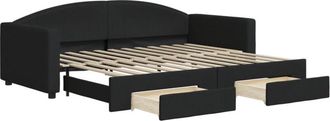 vidaXL Sofá cama nido con cajones tela negro 90x200 cm Vidaxl