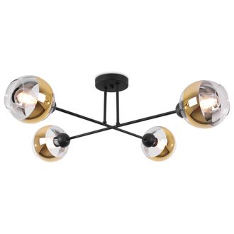 OEM L&aacute;mpara De Techo Asturia Negra 4 Planos Dorada E27