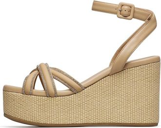 Loriblu Schoenen, Dames, Beige, 40 EU, Leer, Sandalo zeppa in nappa e rafia con listini