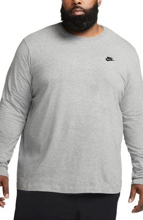 Nike Sportswear Club Long Sleeve T-Shirt in Heather Grey/Black at Nordstrom, Size Xx-Large