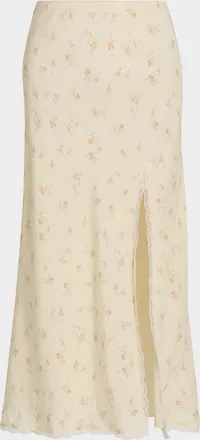 LoveShackFancy Silvia Floral Slit Midi Skirt