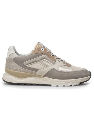 Floris Van Bommel Sportieve Van Bommel sneaker beige leer met unieke print