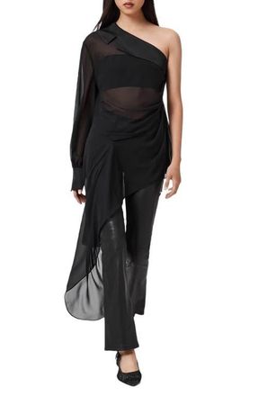 AllSaints Anaya Asymmetric Sheer Chiffon Top in Black at Nordstrom, Size 8 Us