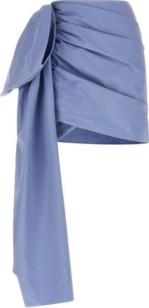 Self Portrait Blue Cotton Tie Side Mini Skirt