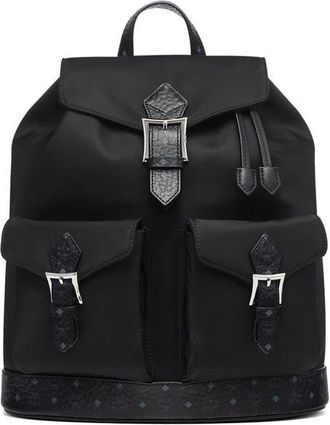 MCM Small Aren Drawstring Backpack in ECONYL and Leather in Black at Nordstrom