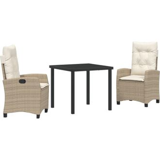 vidaXL Conjunto De Comedor De Jard&iacute;n 3 Pcs Beige Rat&aacute;n Sint&eacute;tico Vidaxl