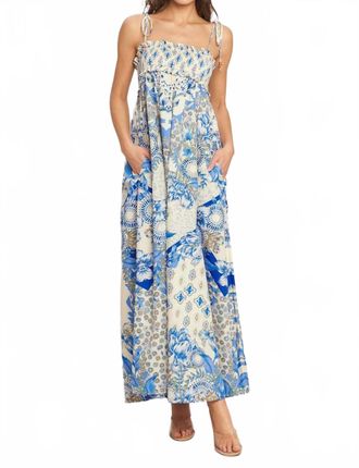 Flying Tomato Smocked Bodice Maxi Dress In Blue